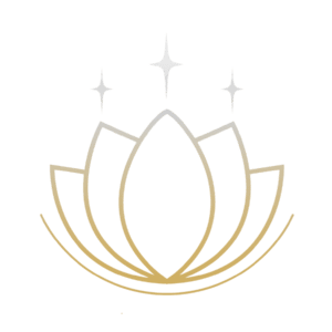 Gold lotus outline with three sparkling stars